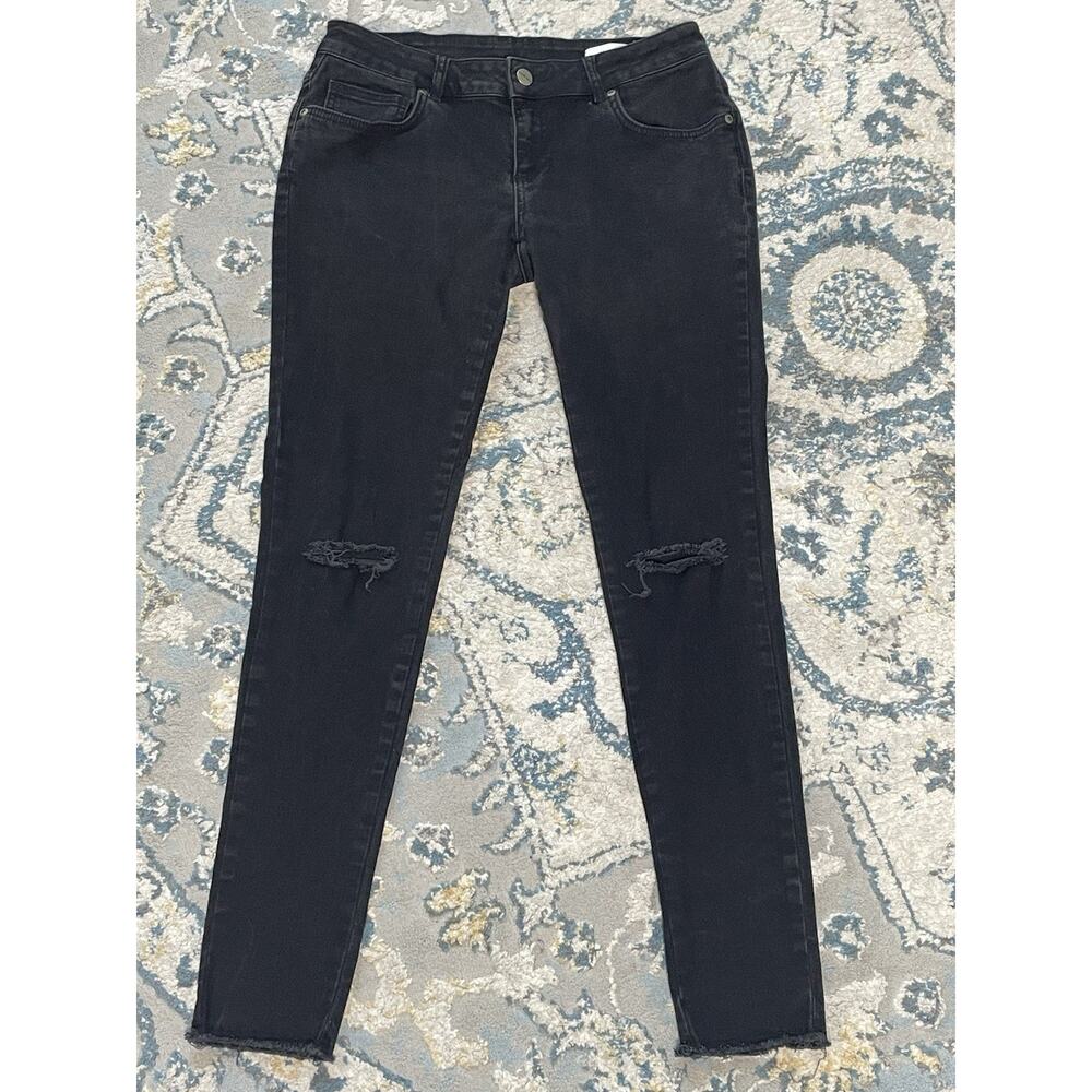 Anine Bing Black Skinny Jeans Sz 29 Distressed Knee Y2K Rocker Chic Minimal
